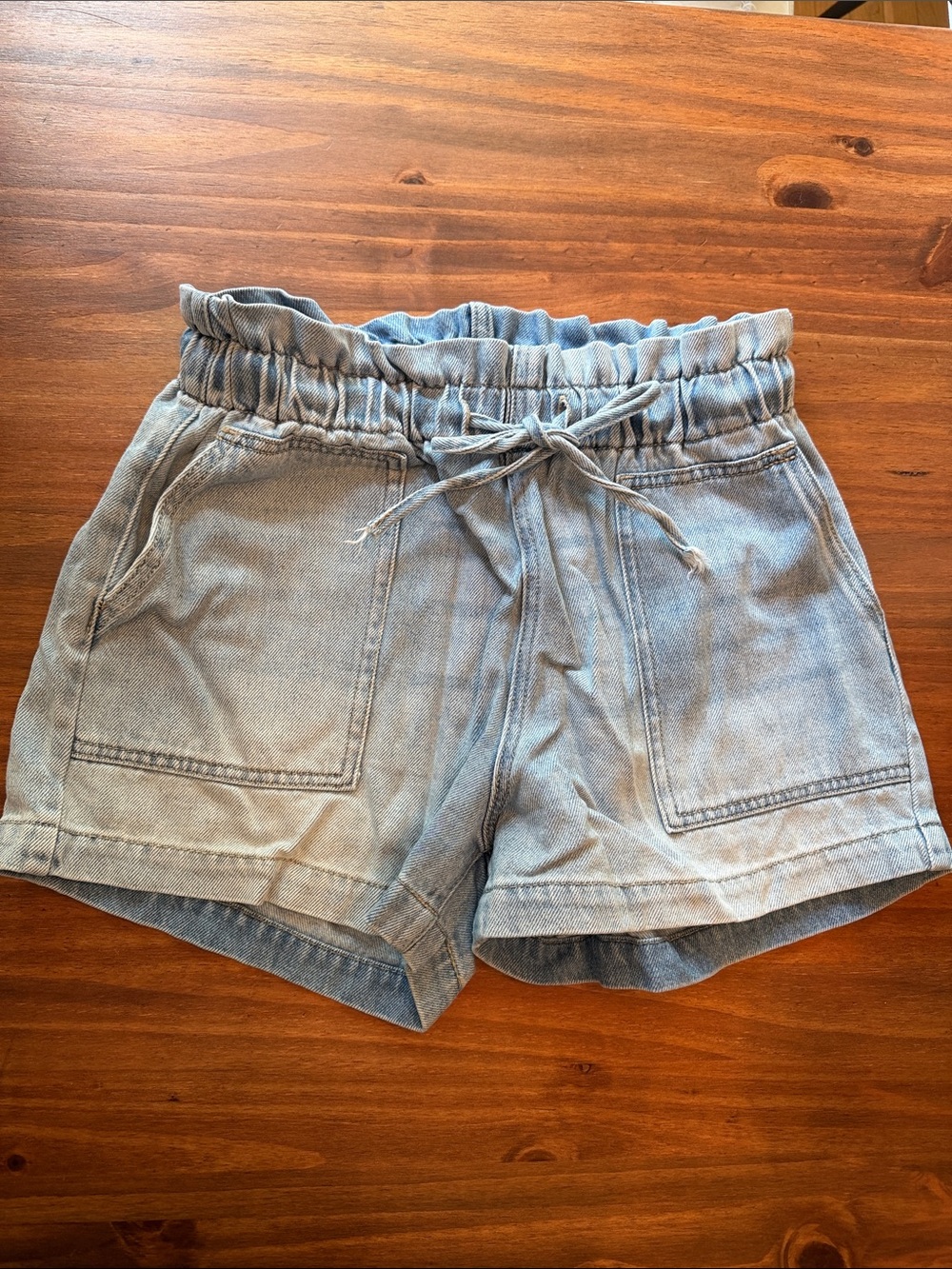 KanCan Light Blue Denim Paperbag Waist Shorts